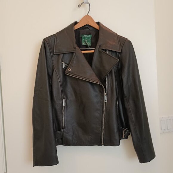 Ralph Lauren women's lamb genuine leather motorcycle jacket size L - Picture 2 of 11